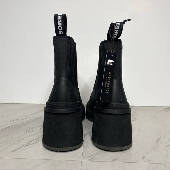 New! Sorel Hi Line Black Nubuck Chelsea Heeled Bootie 9 1/2 - Picture 3 of 14